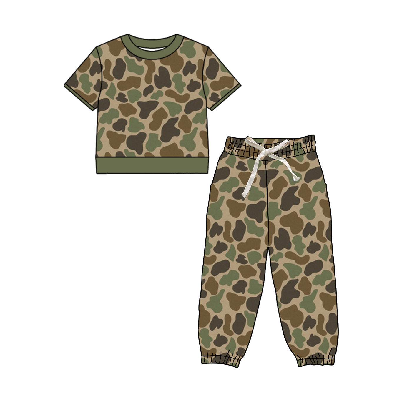 Short sleeve camo top matching pants boy outfit preorder