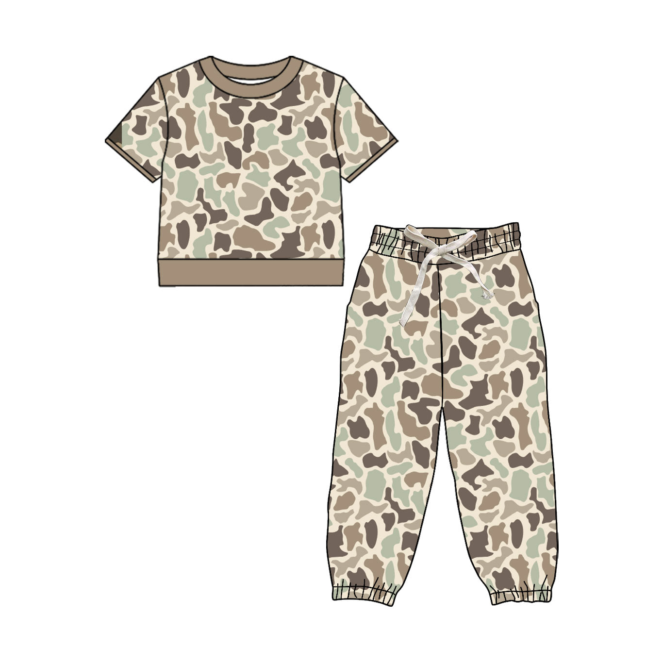 Short sleeve grey camo top matching pants boy outfit preorder