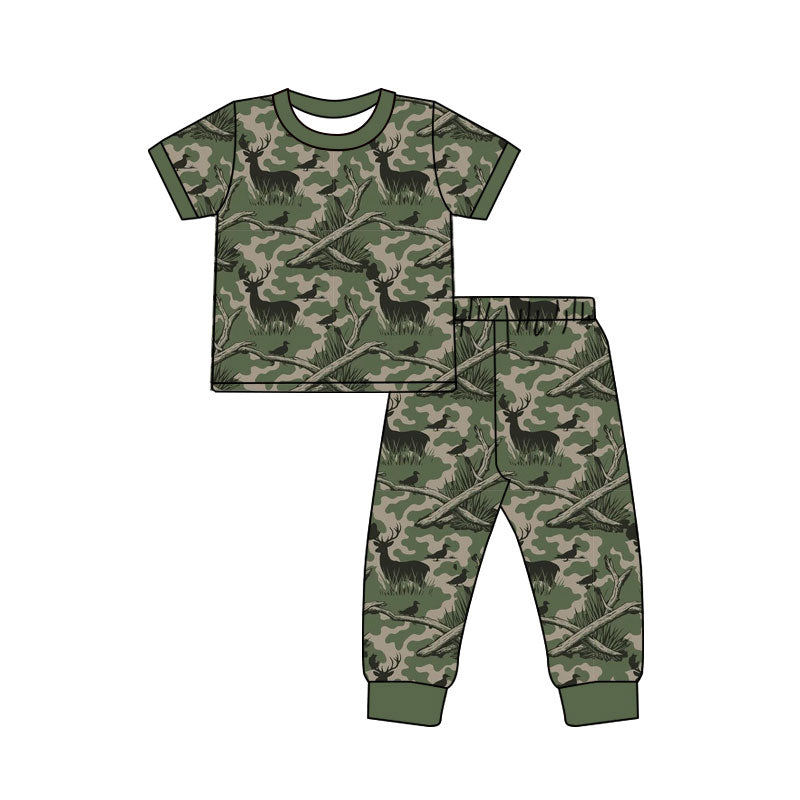 Deer camo short sleeve top matching pants boy outfit preorder