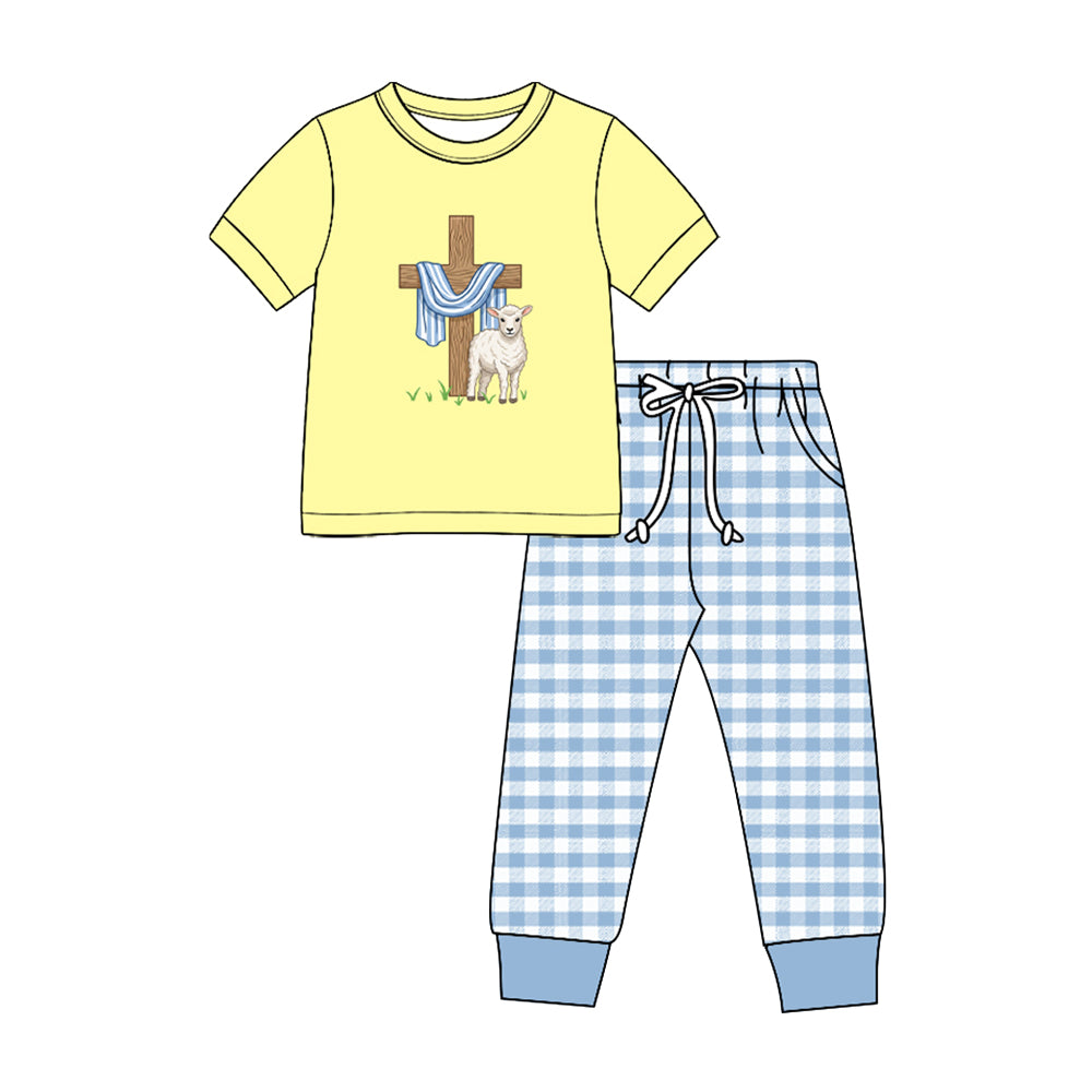 Short sleeve Easter sheep cross top matching pants boy clothes preorder