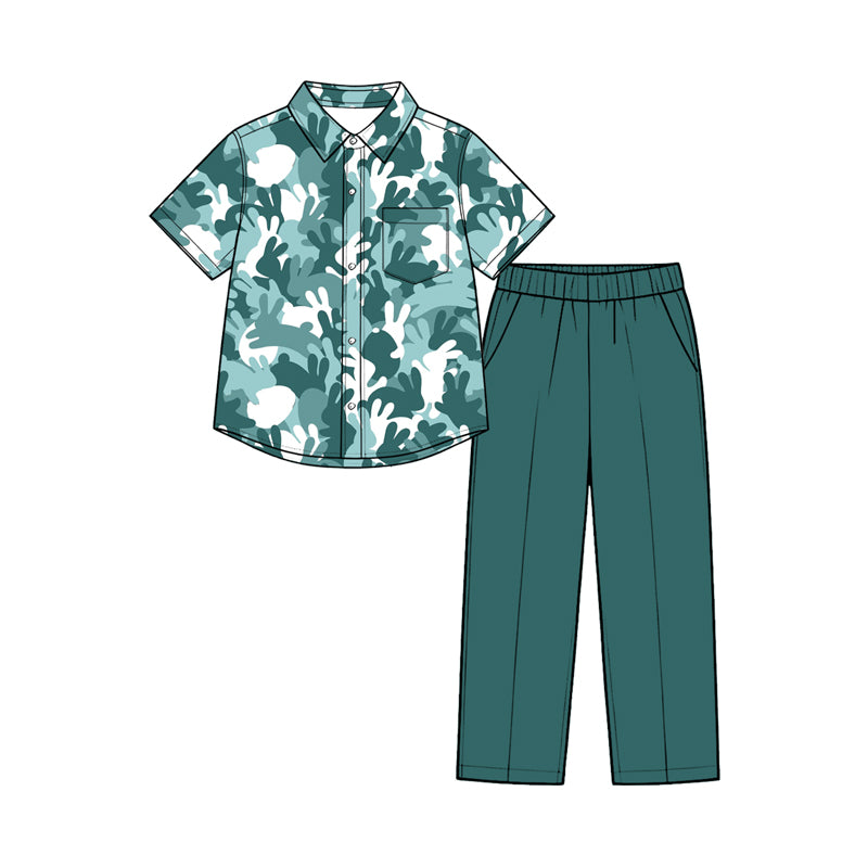 Short sleeve easter bunny camo top matching pants boy clothes preorder