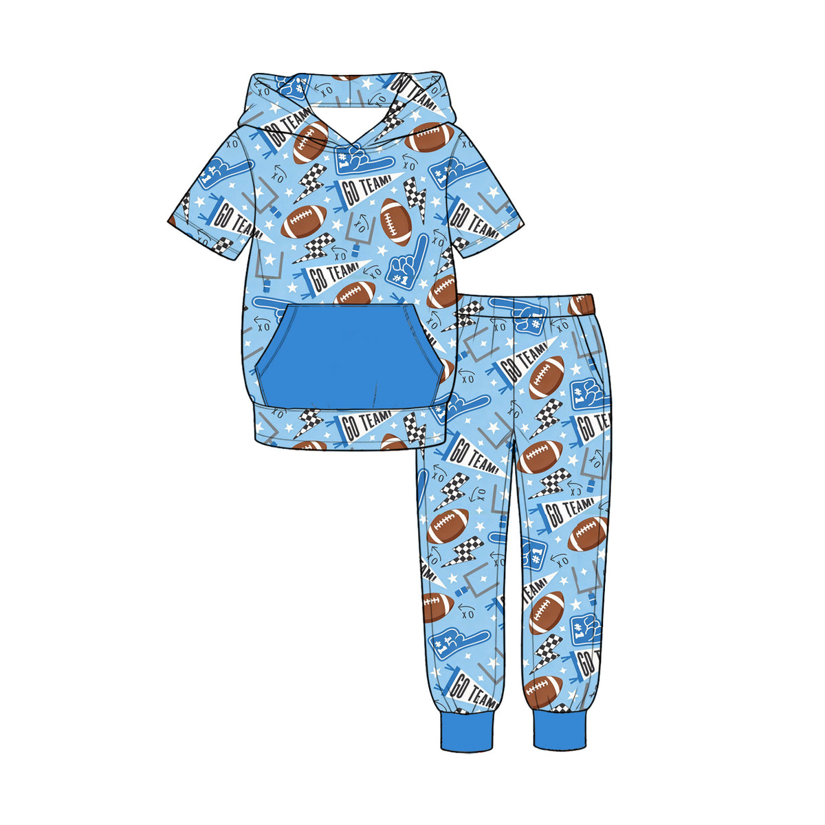 Football print boy short sleeve hoodie set outfit preorder