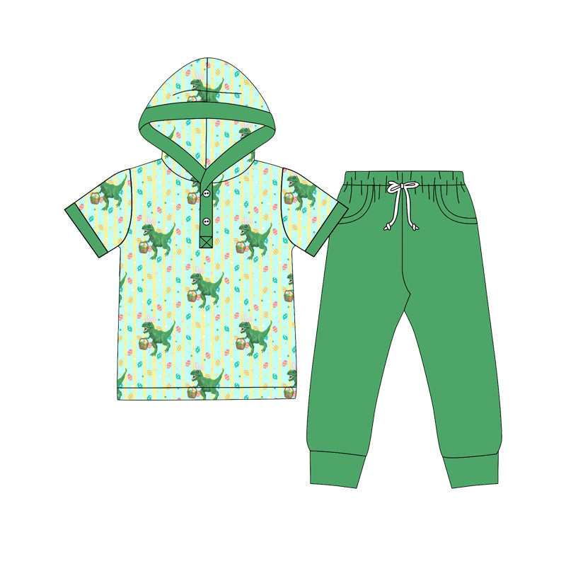 Easter dinosaur eggs boys short sleeve top pants hoodie set outfit preorder