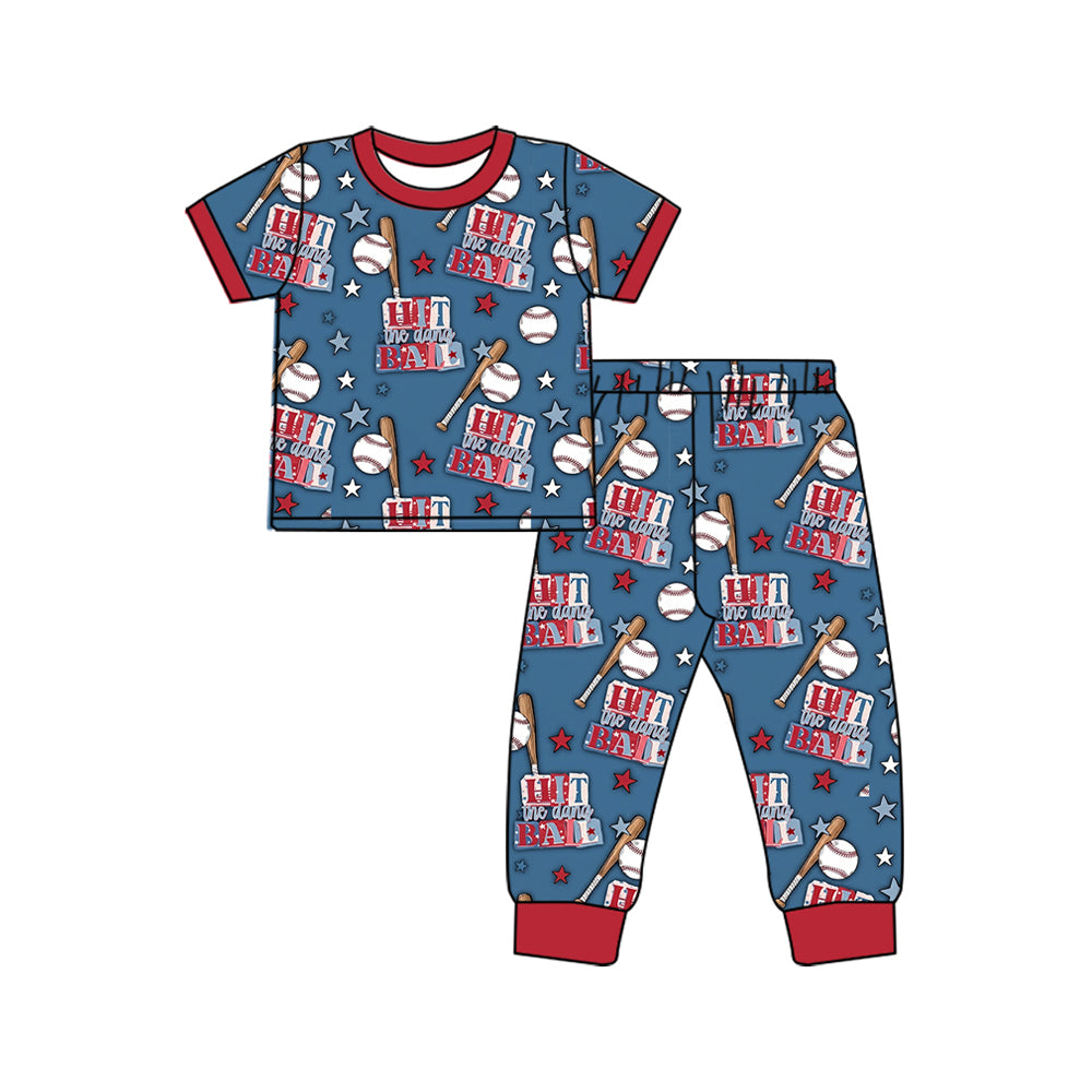 Baseball bat print boys short sleeve top pants set outfit preorder