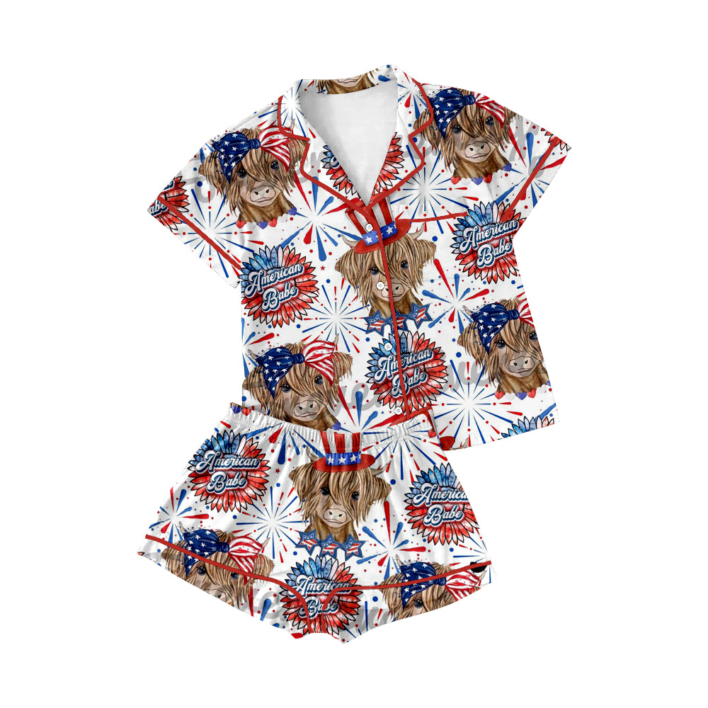 American babe highland cow july 4th pajama set preorder