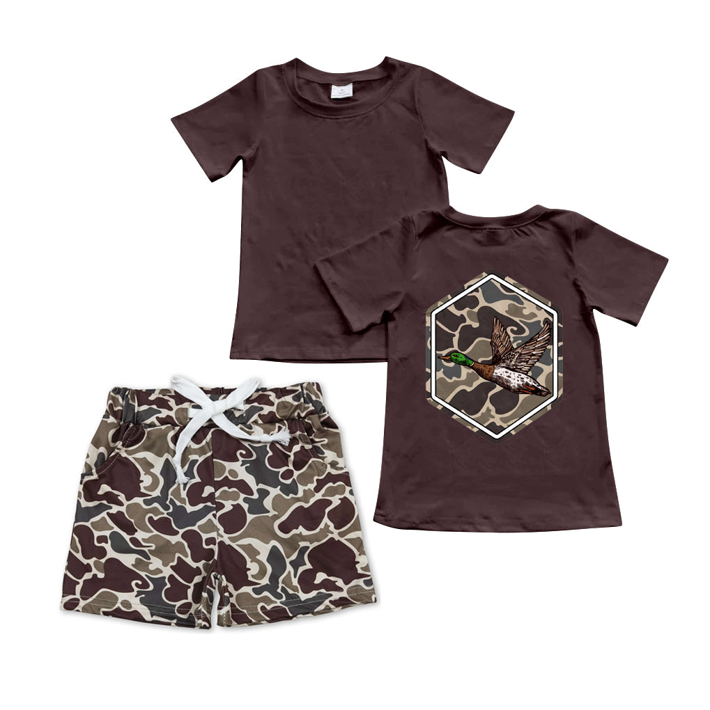 Mallard duck brown top camo shorts boy summer outfit preorder