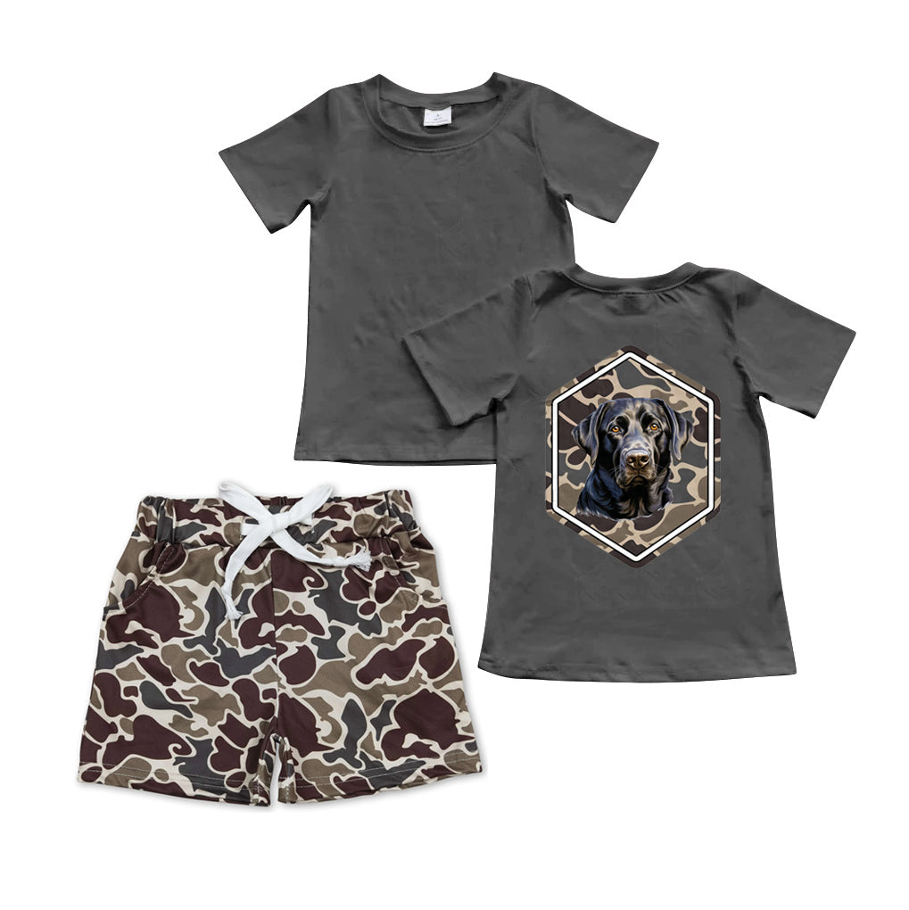 Hunting dog top camo shorts boy summer outfit preorder