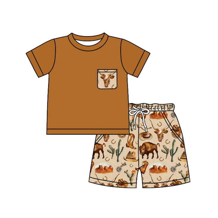 Western cowboy cow print top matching shorts summer outfit preorder