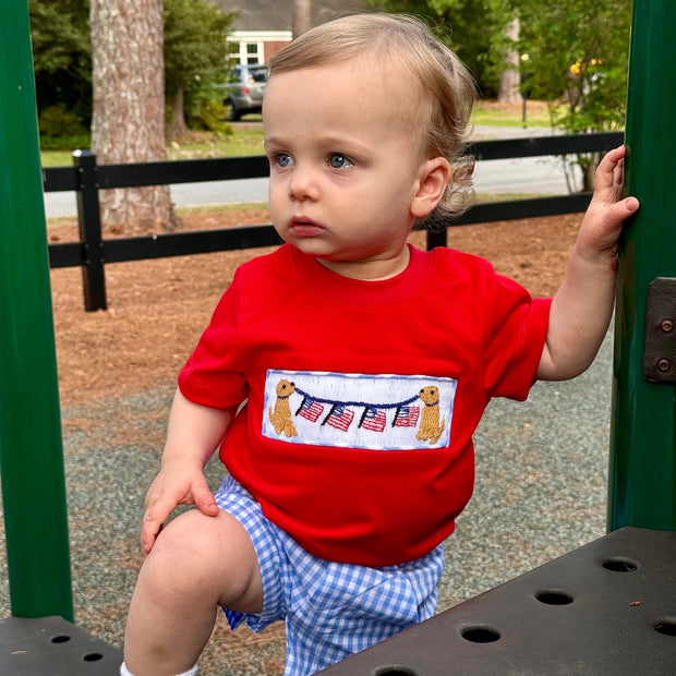 Toddle baby boy America flage dog July 4th outfit preorder