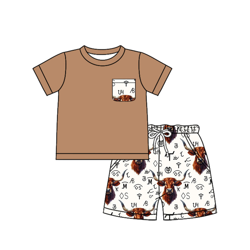 Highland cow baby boy summer outfit preorder