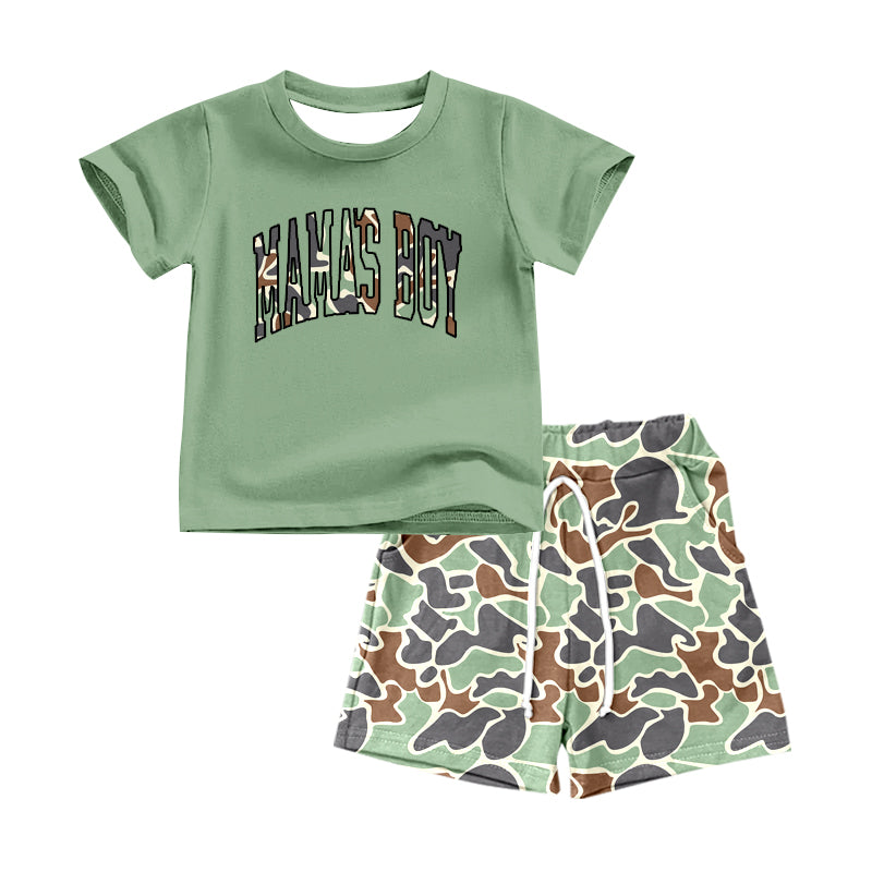 Mamas boy green shirt camo shorts summer outfit preorder