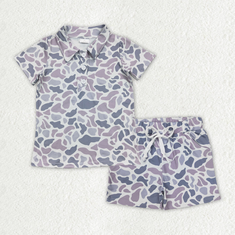 Baby boy grey camo shirt matching shorts summer outfit