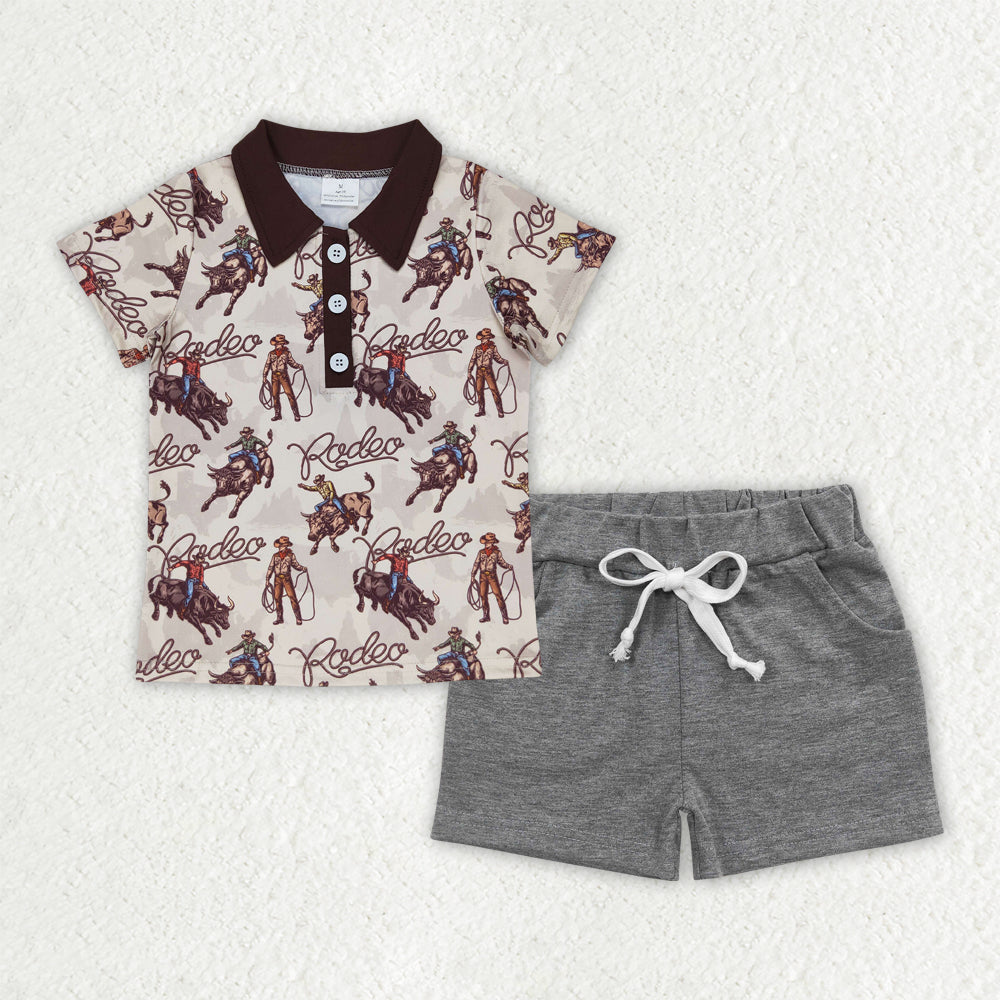 Cowboy western shirt matching grey shorts summer outfit