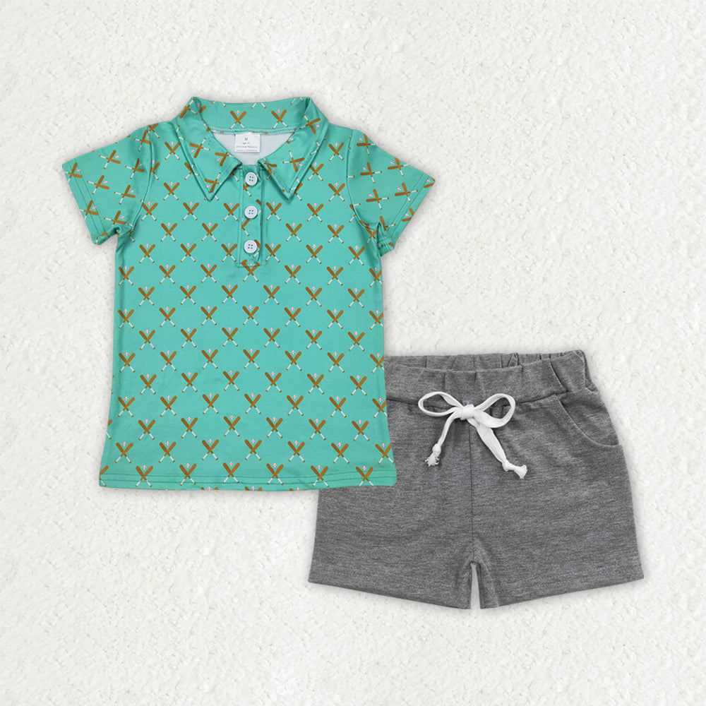 Baseball shirt grey shorts boy summer outfit