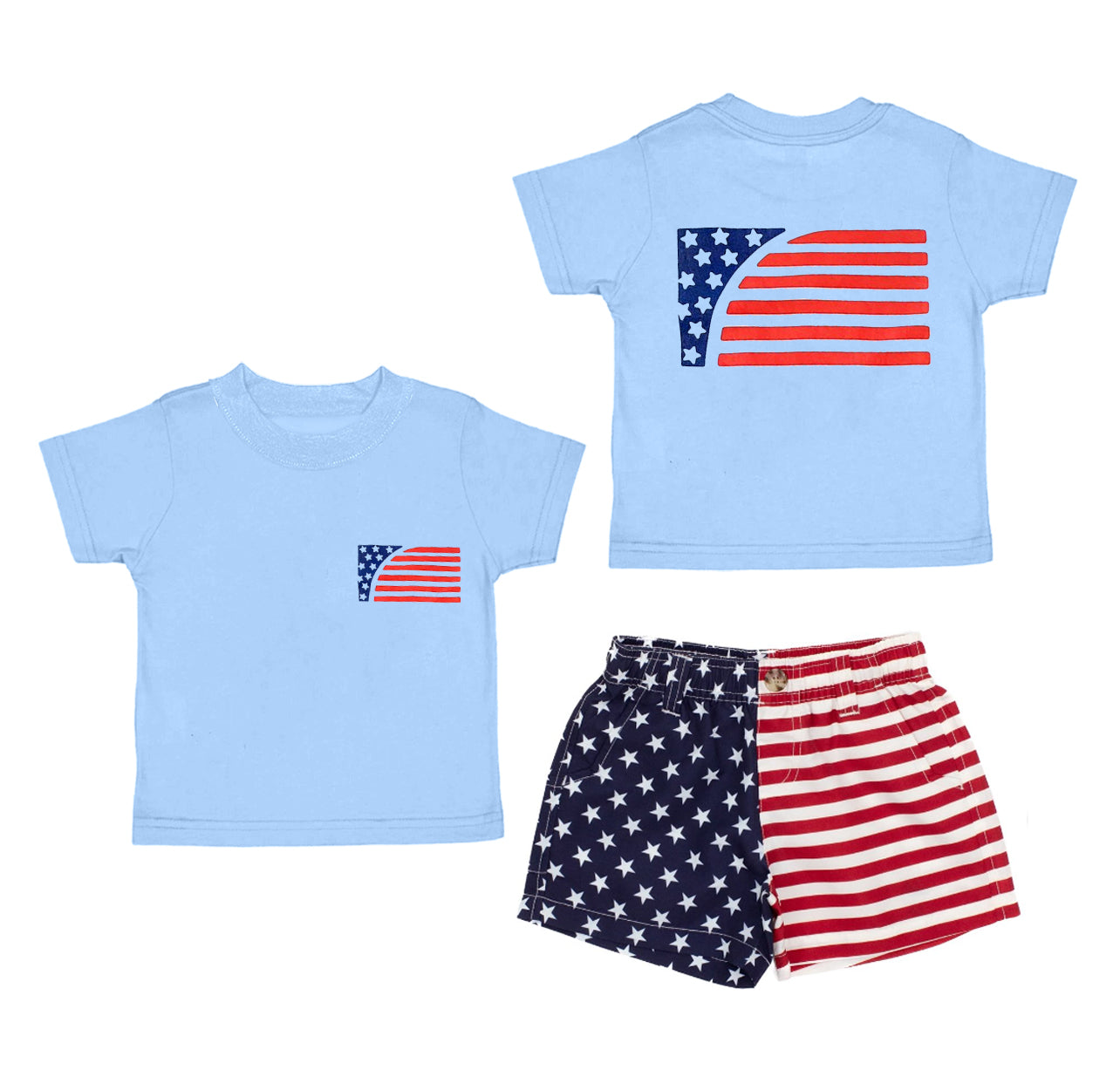 America flag shirt matching short baby boy July 4th outfit preorder