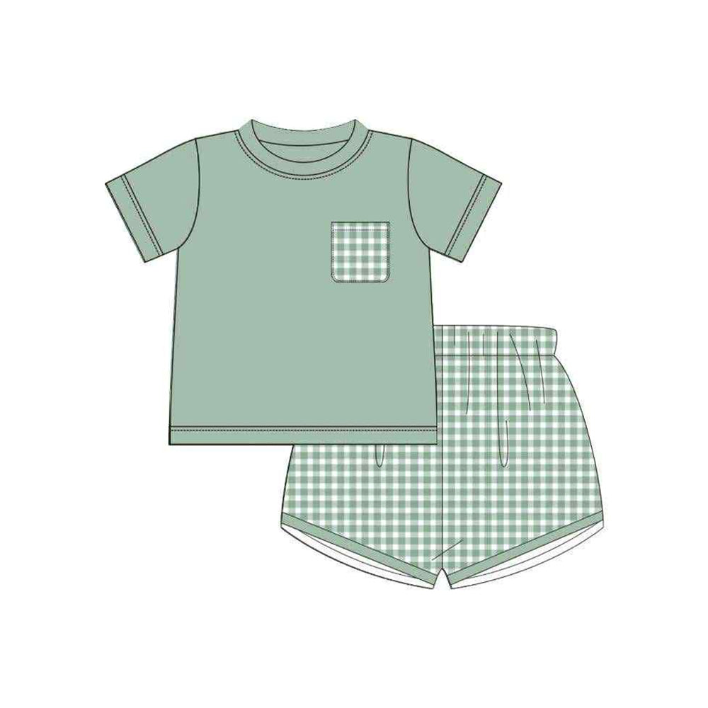 Green plaid boys summer outfit preorder