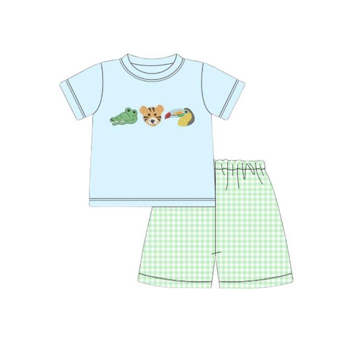 Tiger crocodile shirt matching shorts boys summer outfit preorder