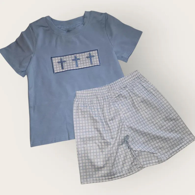Easter cross shirt matching shorts boys outfit preorder