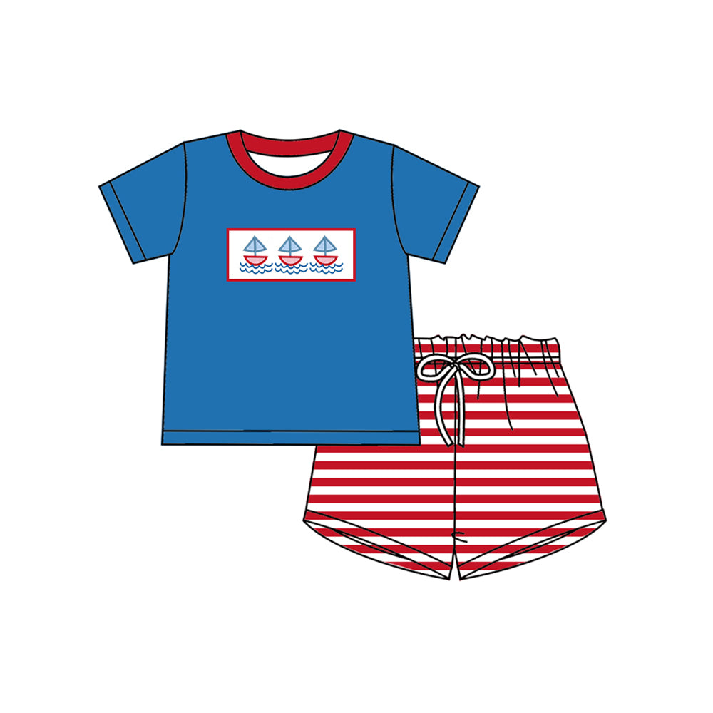 Sailboat shirt matching shorts boys outfit preorder