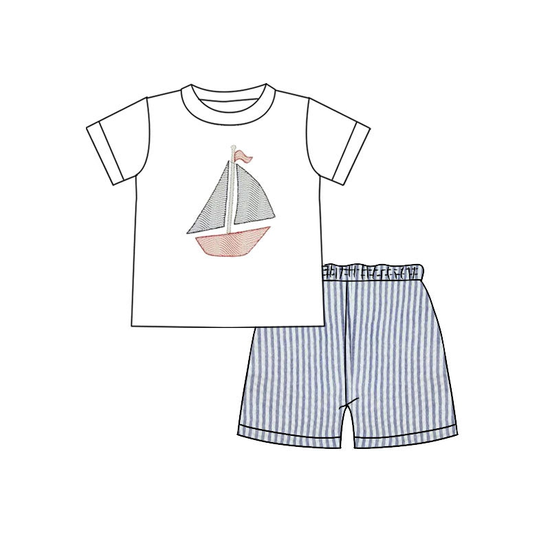 Sailboat shirt matching shorts boy summer outfit preorder