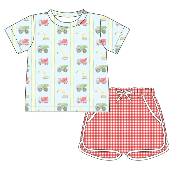 Construction shirt matching shorts boys summer outfit preorder