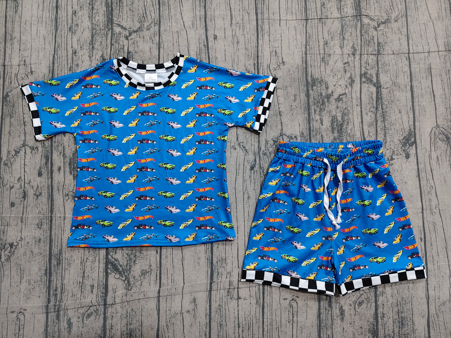 Car design shirt matching shorts boys summer outfit preorder