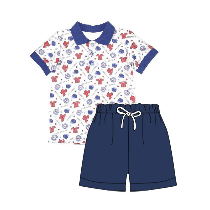 Baseball pullover top matching shorts boys summer outfit preorder