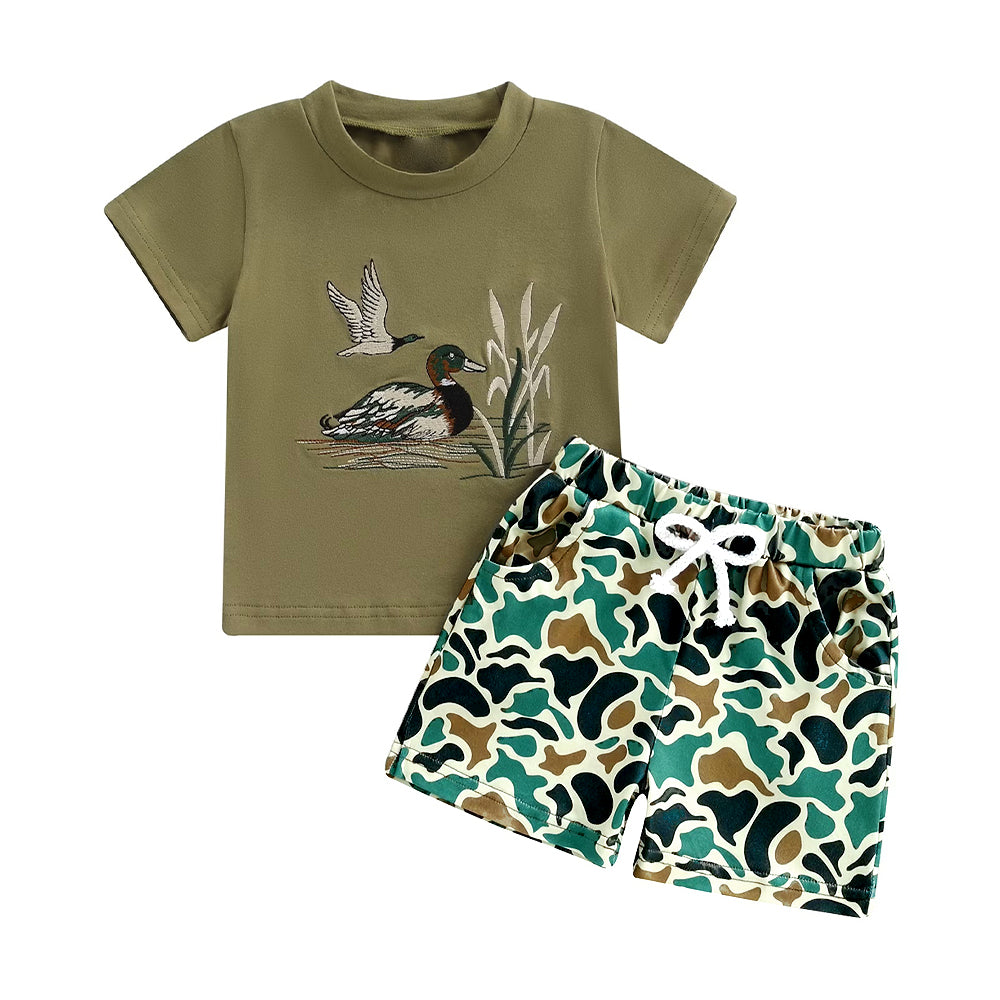 Mallard duck top matching camo shorts boys summer outfit preorder