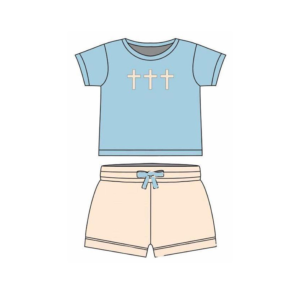 Easter cross top matching shorts boy summer outfit preorder