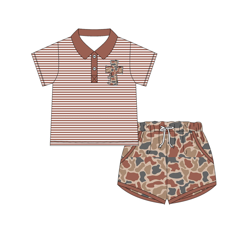 Camo cross top matching shorts boy summer outfit preorder