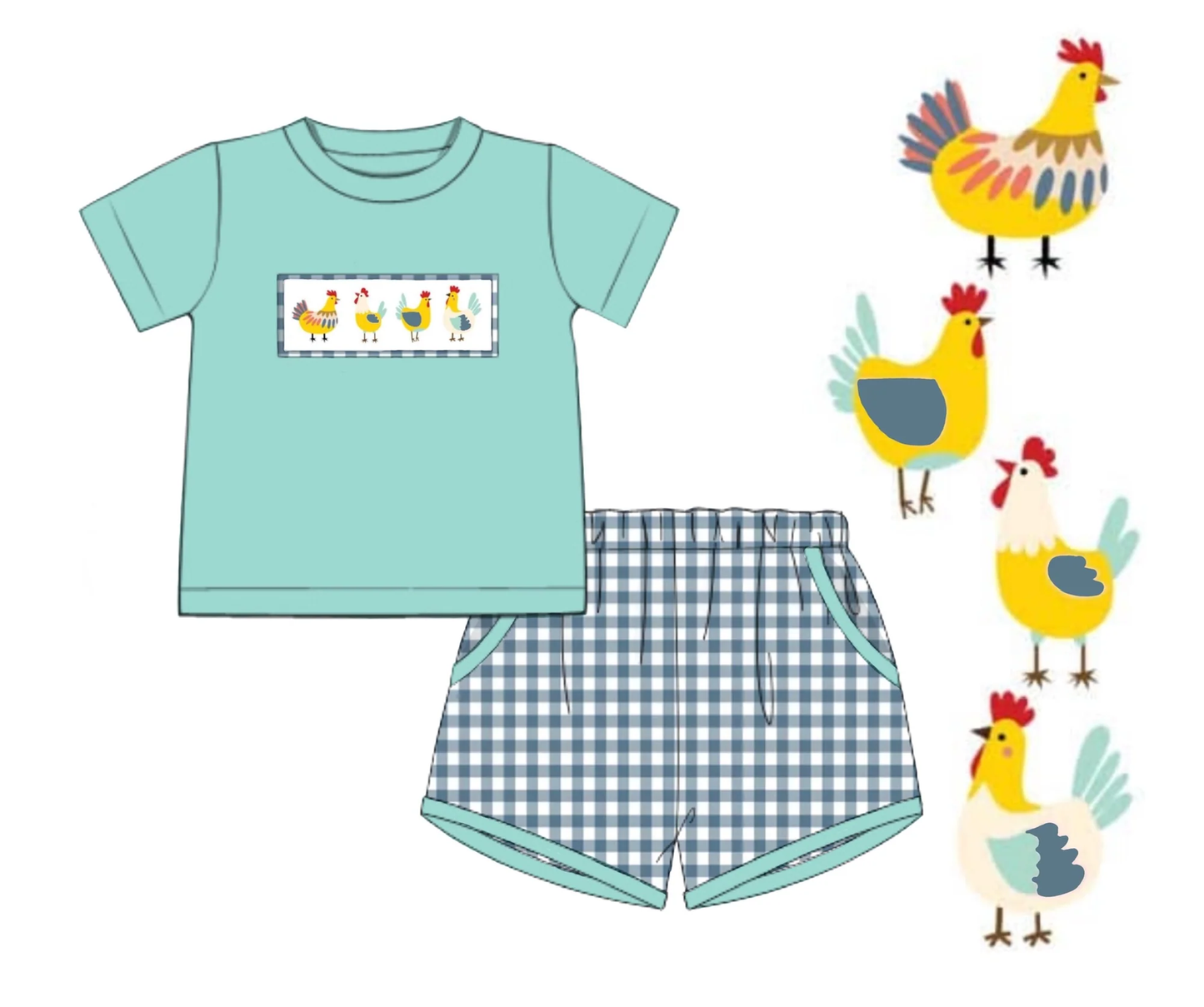 Chicken top matching shorts boy summer outfit preorder