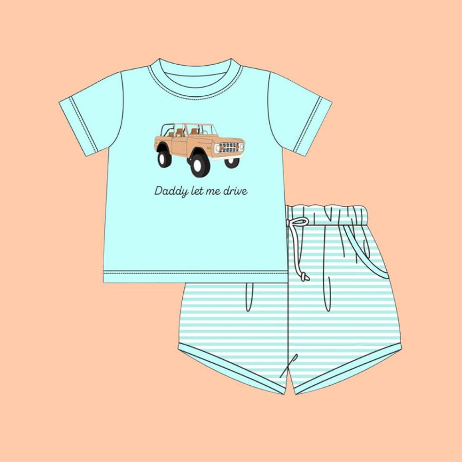 Daddy let me drive top matching shorts boys summer outfit preorder