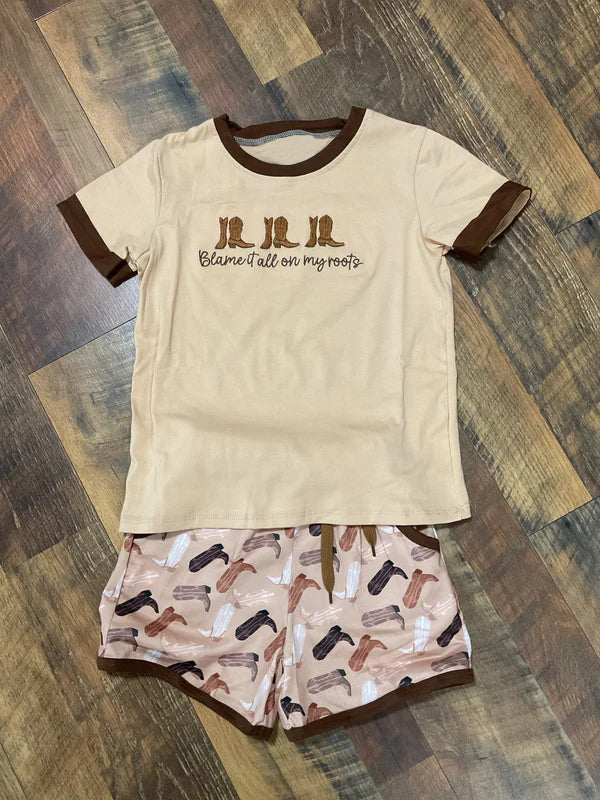 Western boots top matching shorts boys summer outfit preorder