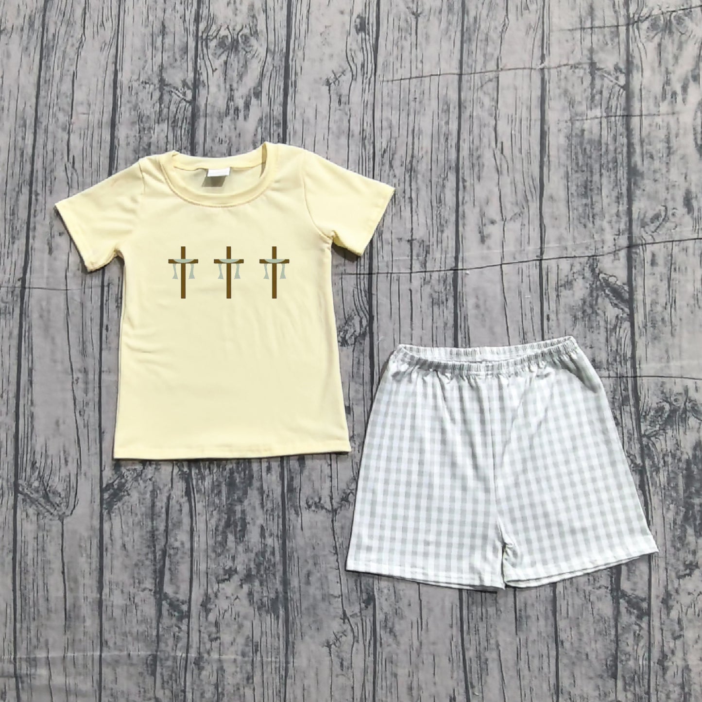 Easter cross embroidery top matching shorts boy summer outfit preorder