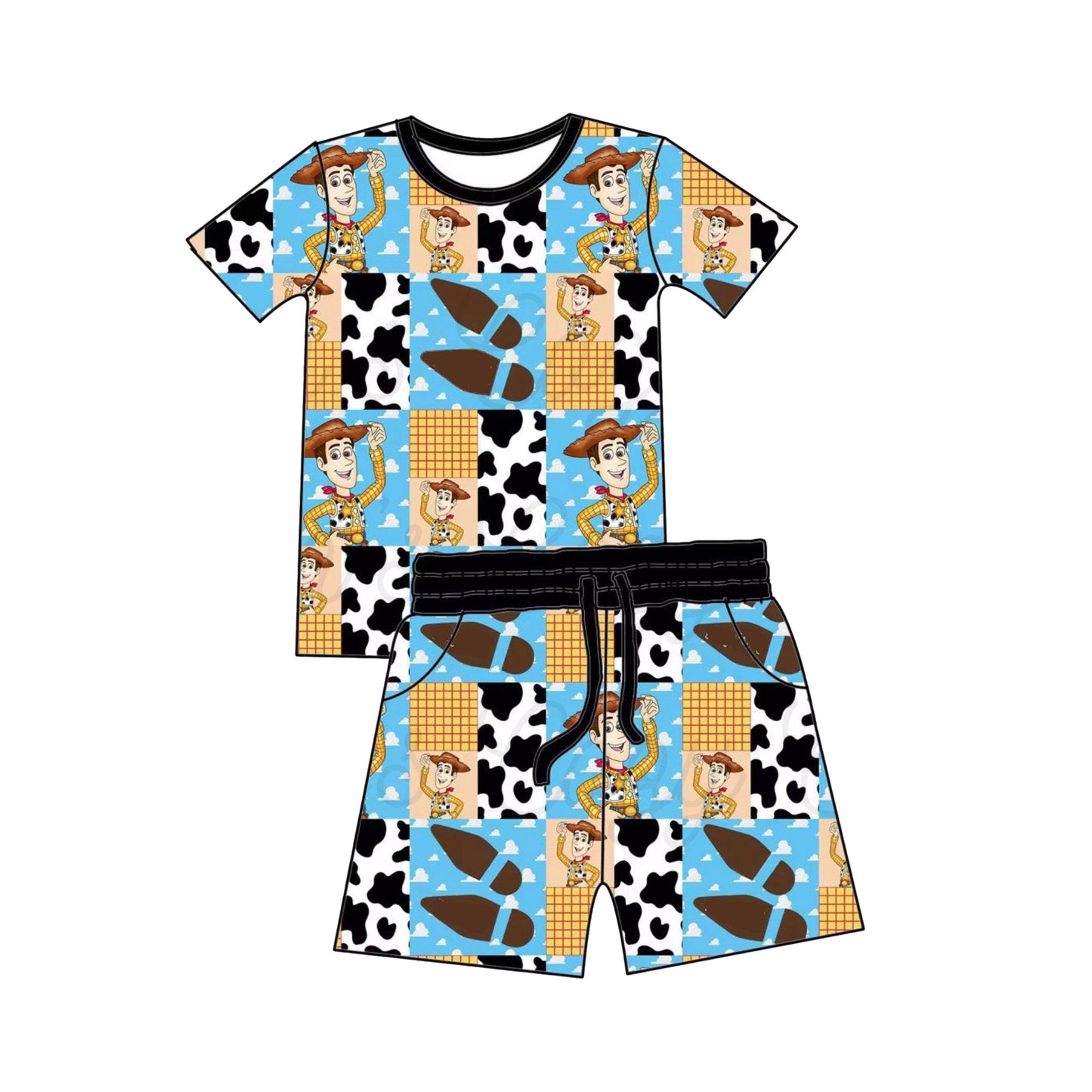 Cartoon story top matching shorts boy summer outfit preorder