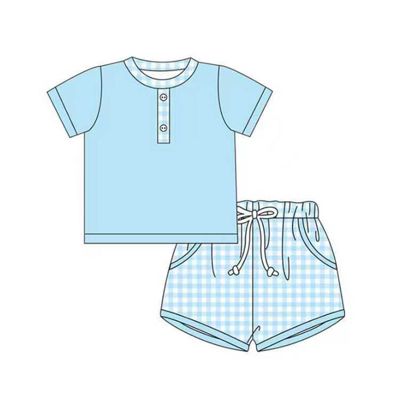 Blue top matching shorts boys summer outfit preorder