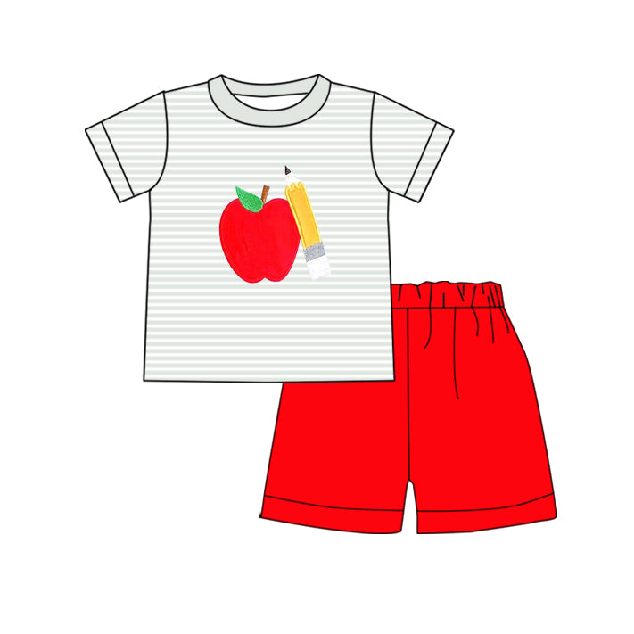 Back to school apple design top matching shorts boy summer outfit preorder