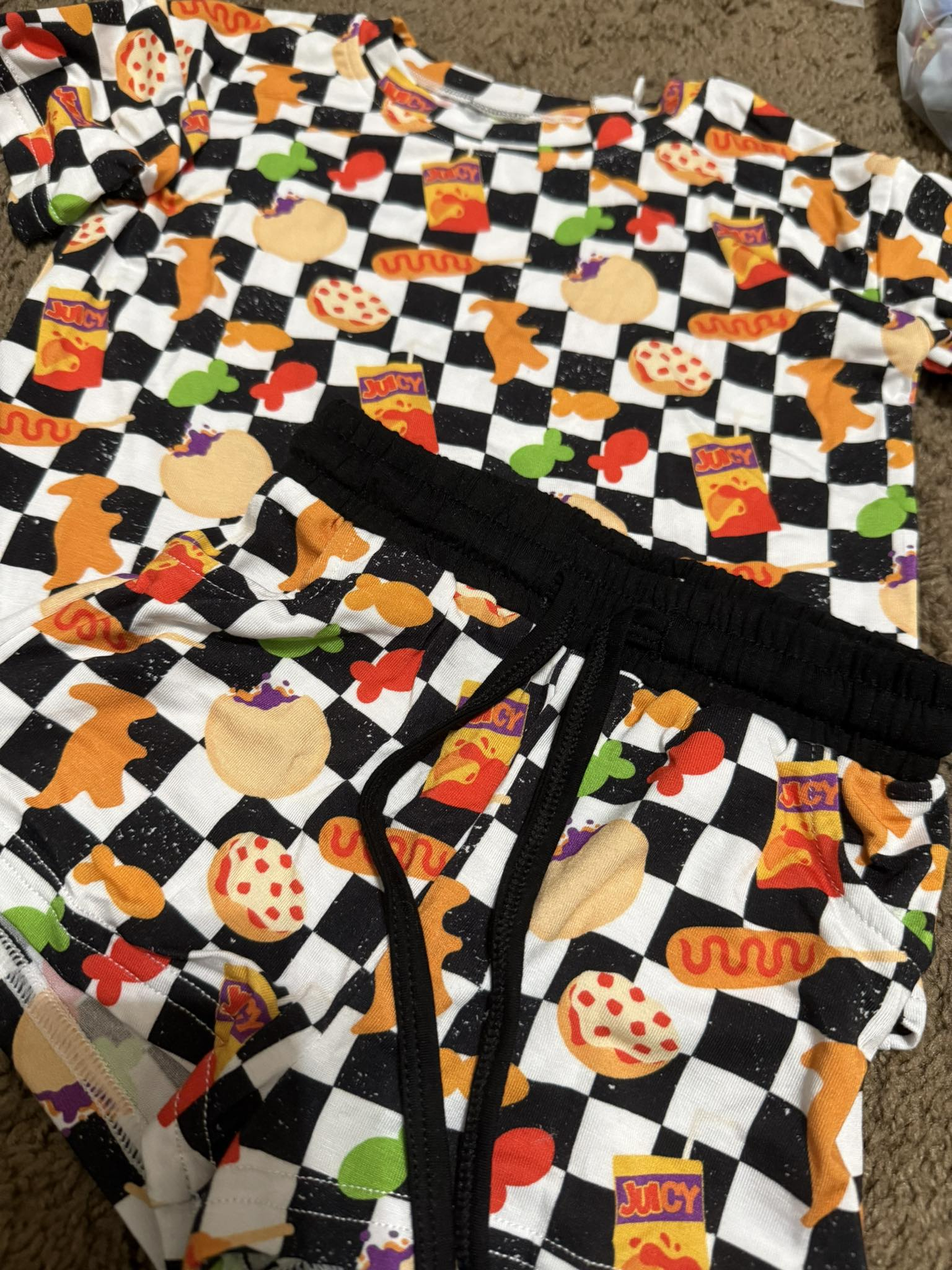 Black checkered juice top matching shorts boy summer outfit preorder