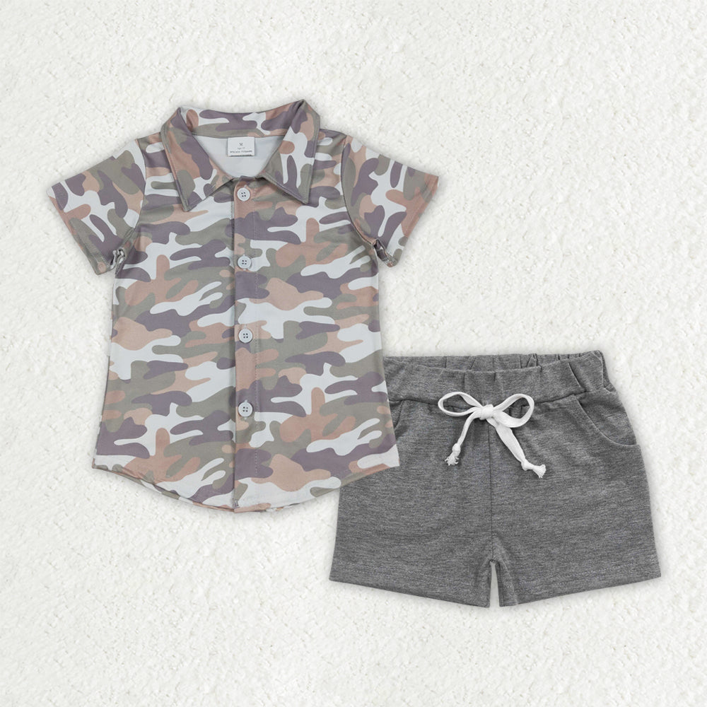 Baby boy camo t-shirt grey shorts summer outfit