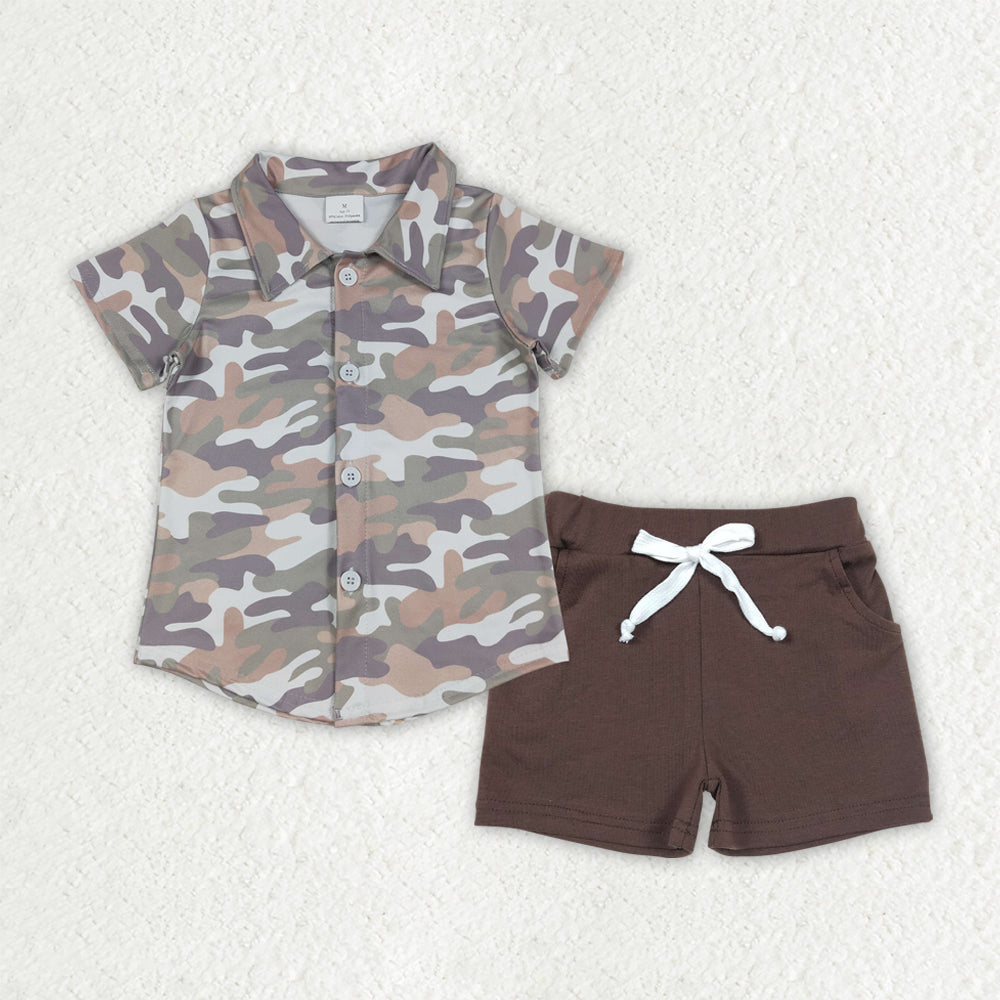 Baby boy camo t-shirt brown shorts summer outfit