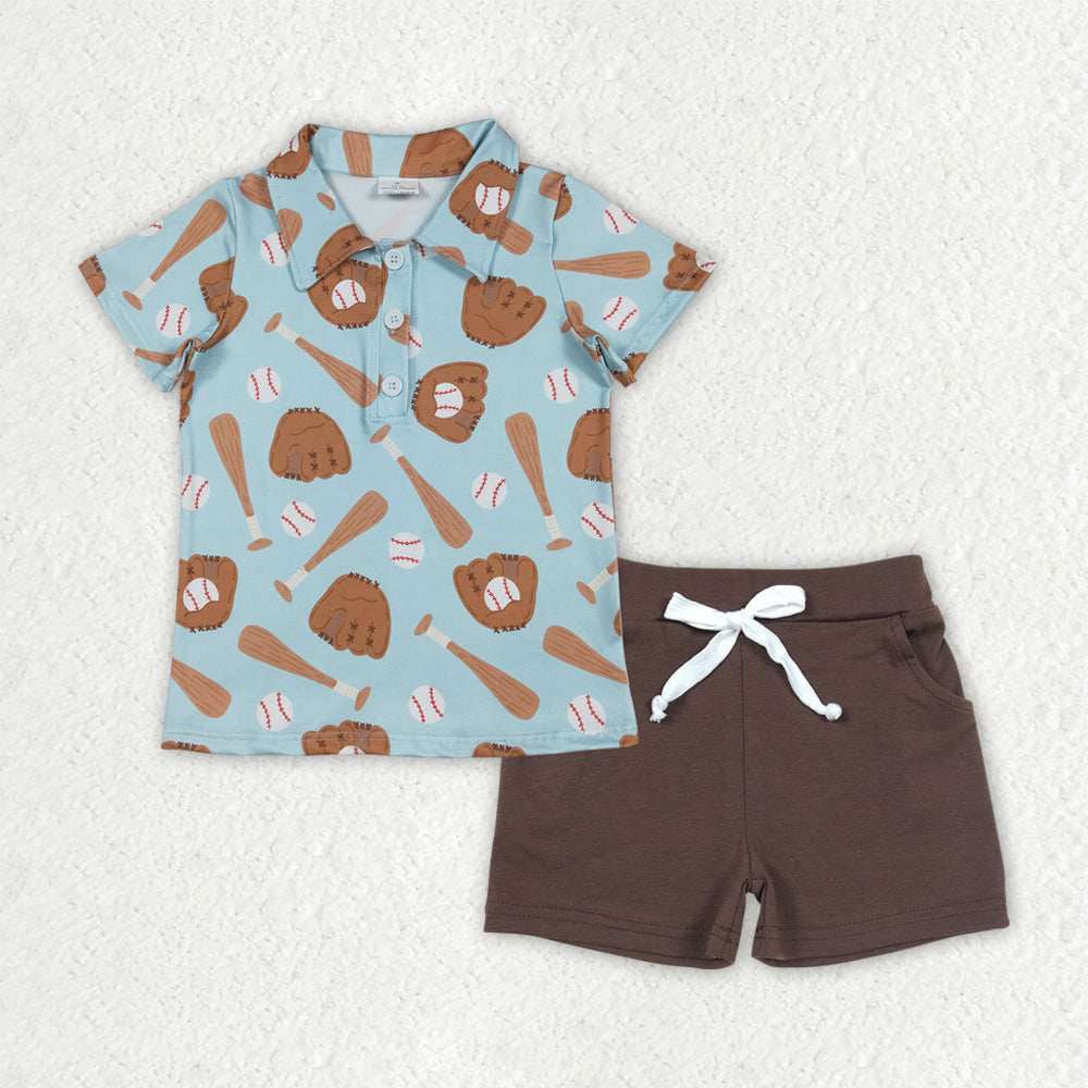 Baby boy baseball t-shirt brown shorts summer outfit
