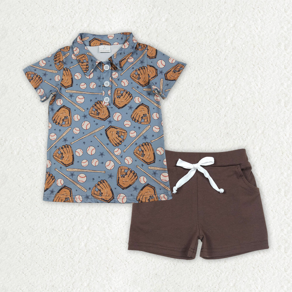Baby boy baseball t-shirt brown shorts summer outfit