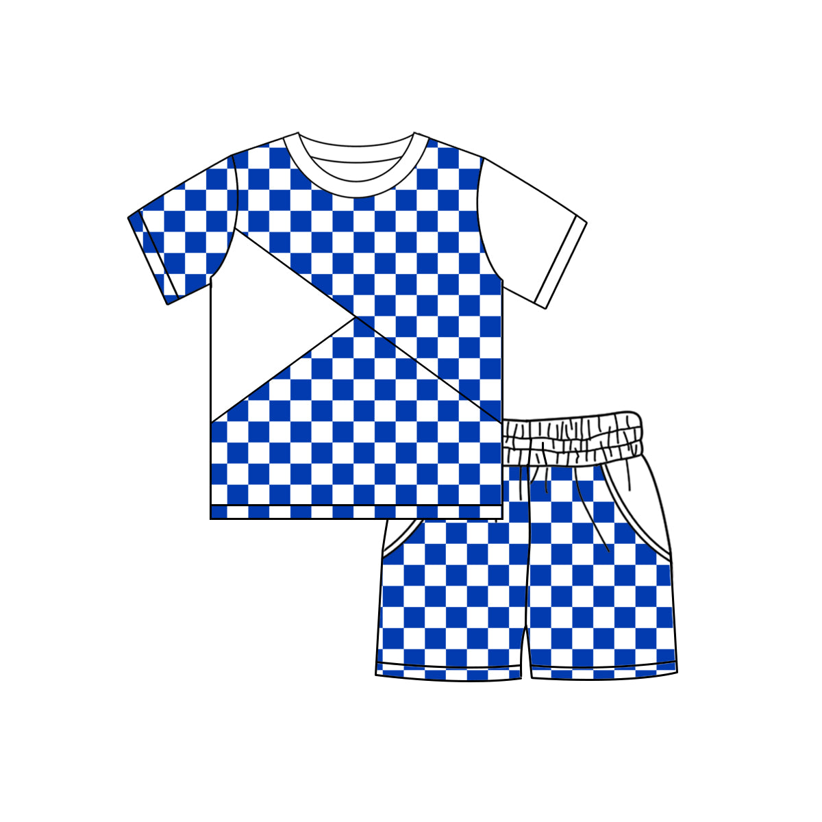 Blue plaid boy summer outfit preorder