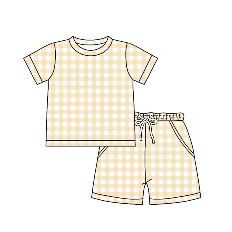 Light yellow plaid boy summer outfit preorder