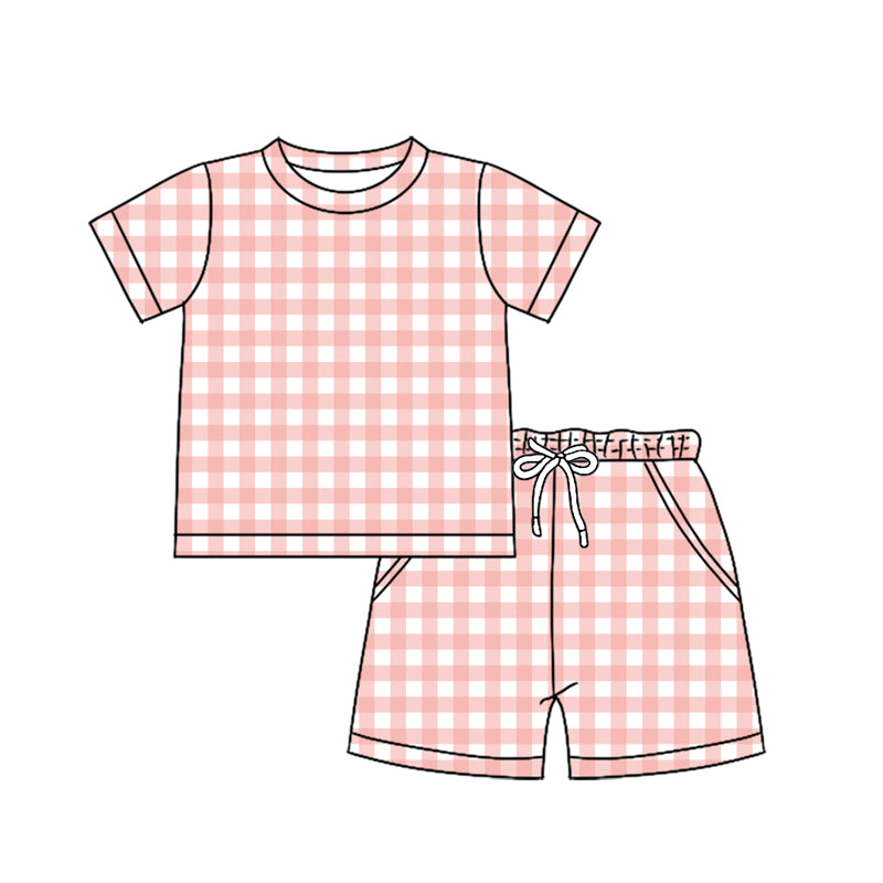 Pink plaid boy summer outfit preorder