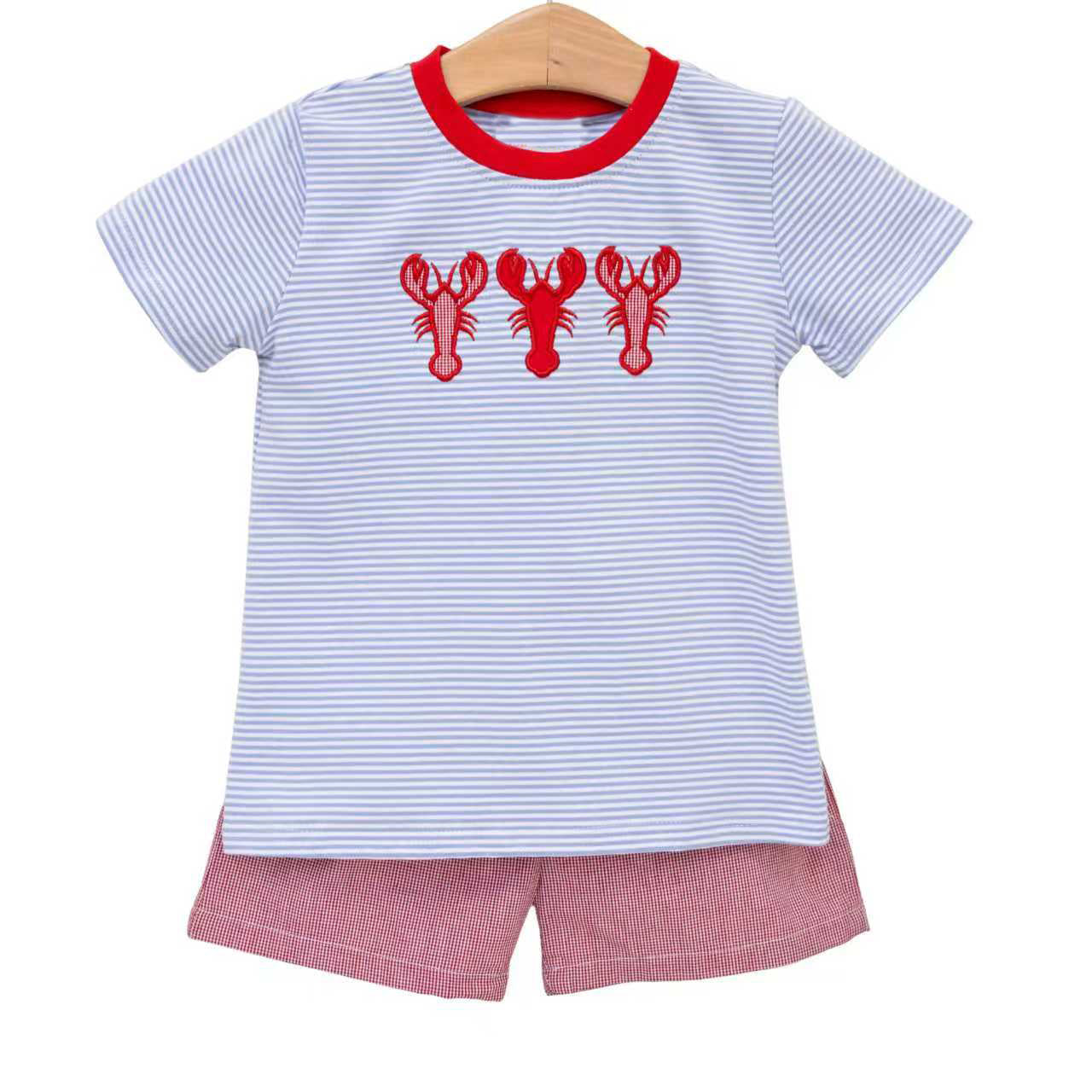 Crawfish print toddle boy summer outfit preorder