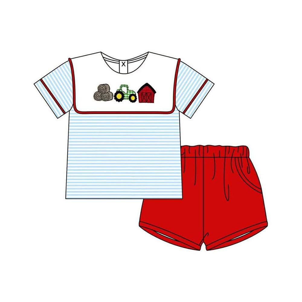 Farm tractor top matching shorts boy summer outfit preorder