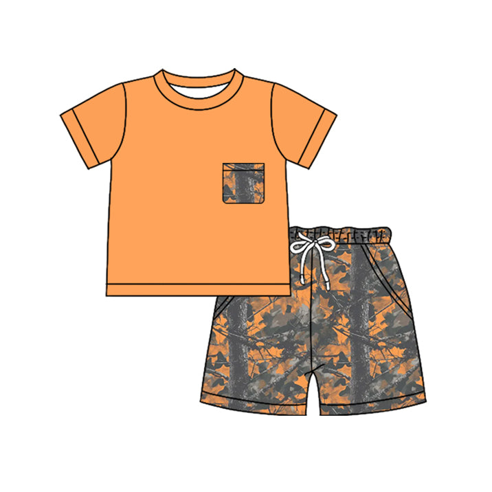 Orange pocket top matching shorts boy summer outfit preorder