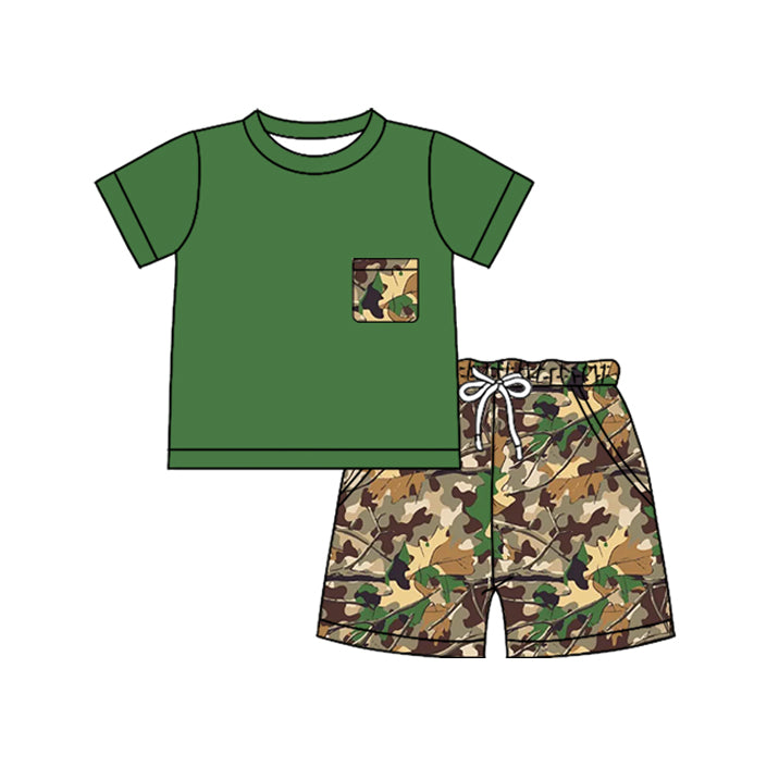 Green pocket top matching camo shorts boy summer outfit preorder