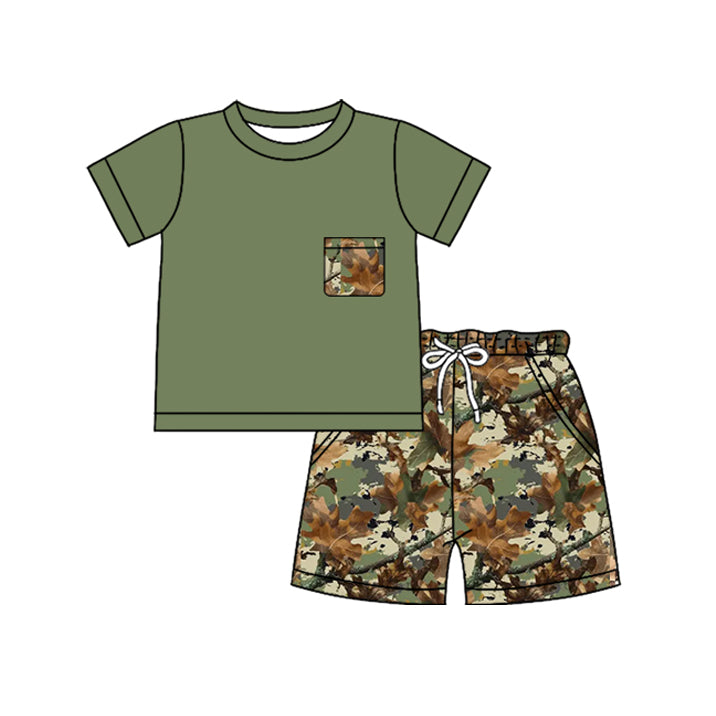 Green pocket top matching camo shorts boy summer outfit preorder